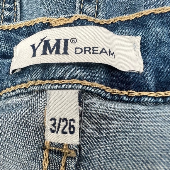 YMI Dream Fit Mid Rise Bermuda Cut Off Distressed Denim Jean Shorts Size 3 Women - Picture 2 of 8
